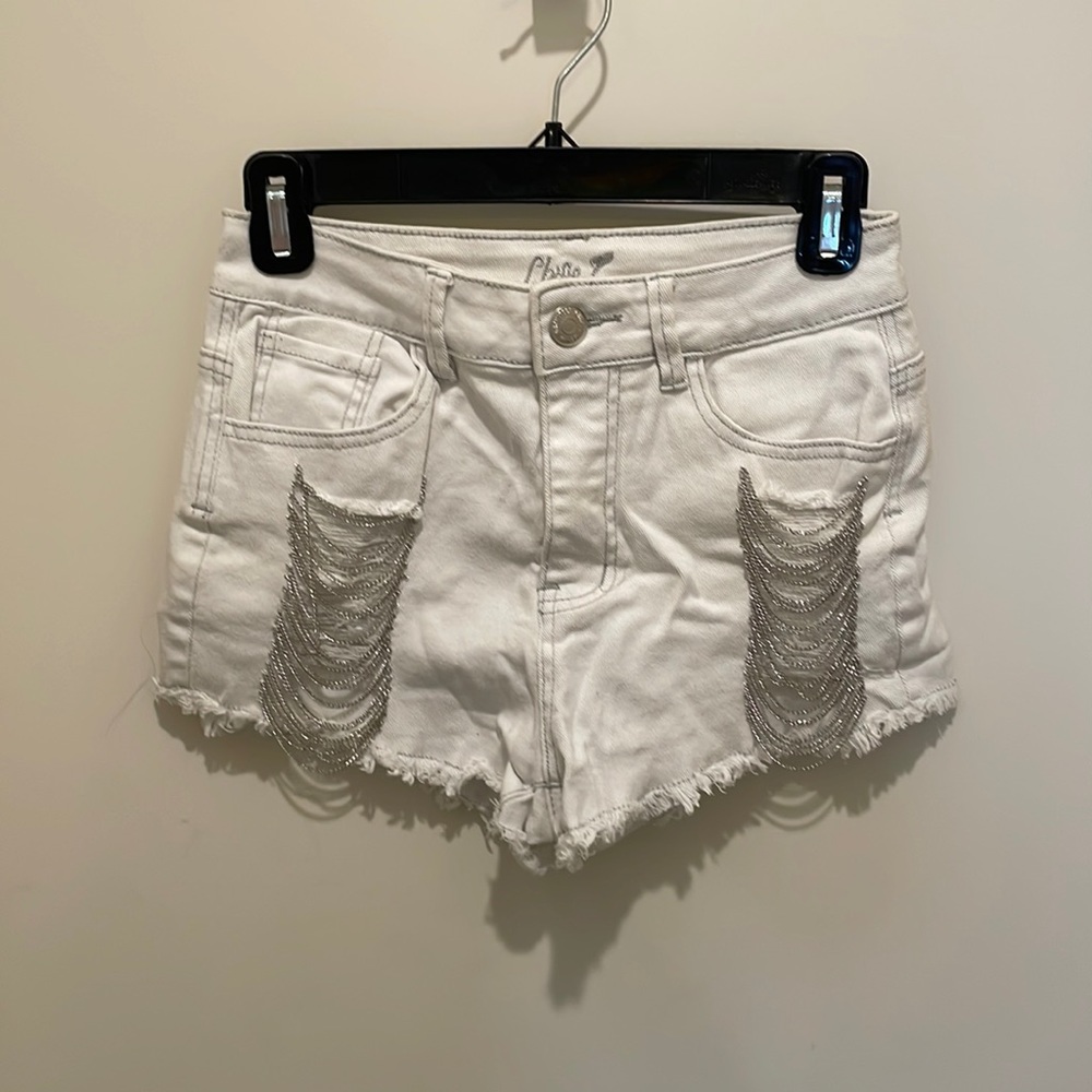 White high waisted chain shorts
